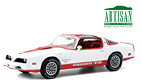 Show product details for Greenlight - Artisan Pontiac Firebird "Macho" Trans AM T-Top By Mecham Design (1978, 1/18 scale diecast model car, White/Red) 19081