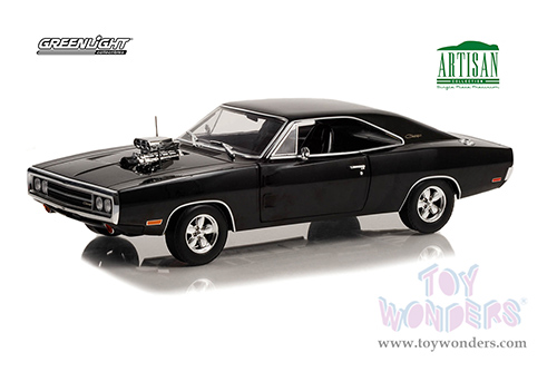 Greenlight - Artisan Dodge Charger with Blown Engine (1970, 1/18 scale die cast model car, Black) 19122