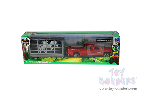 New Ray - Country Life | Chevrolet® Silverado 1500 Crew Cab Pickup Trucks with Farm Trailers Assortment (1/43, scale diecast model car, Asstd.) 19595