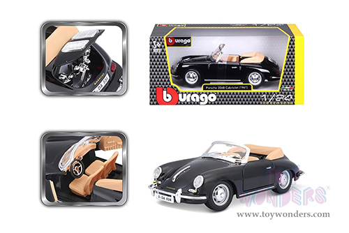BBurago - Porsche 356B Cabriolet (1961, 1/24 scale diecast model car, Black) 18-22078BK