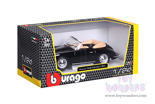 BBurago - Porsche 356B Cabriolet (1961, 1/24 scale diecast model car, Black) 18-22078BK