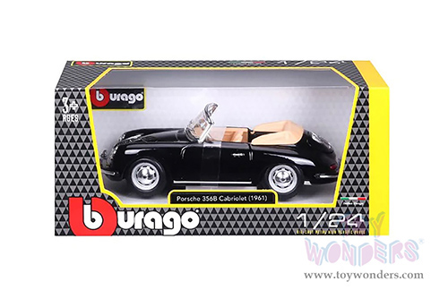 BBurago - Porsche 356B Cabriolet (1961, 1/24 scale diecast model car, Black) 18-22078BK