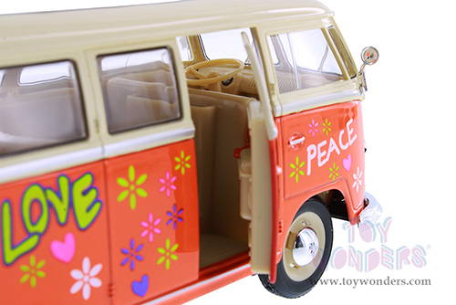 Showcasts® Collectibles - Volkswagen Classical T1 Bus with Love/Peace Decals (1963, 1/24 scale diecast model car, Asstd.) MAP: $19.99