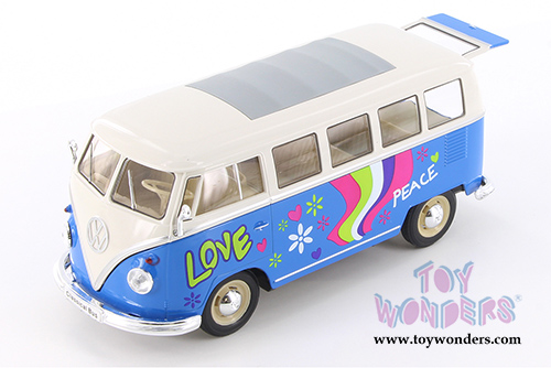 Welly - Volkswagen Classical T1 Bus with Love/Peace Decals (1963, 1/24 scale diecast model car, Blue) 22095A1WBU