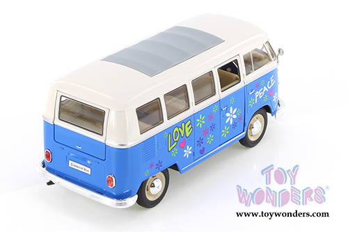 Welly - Volkswagen Classical T1 Bus with Love/Peace Decals (1963, 1/24 scale diecast model car, Blue) 22095A1WBU