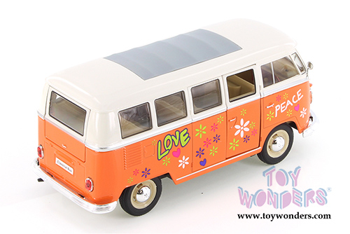 Welly - Volkswagen Classical T1 Bus with Love/Peace Decals (1963, 1/24 scale diecast model car, Orange) 22095A1WOR