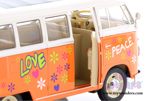 Welly - Volkswagen Classical T1 Bus with Love/Peace Decals (1963, 1/24 scale diecast model car, Orange) 22095A1WOR