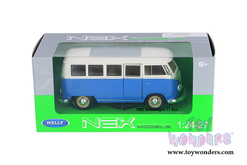 Welly - Volkswagen Classical T1 Bus with Love/Peace Decals (1963, 1/24 scale diecast model car, Blue/white) 22095WBU