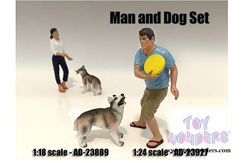 American Diorama Figurine - Man and Dog set of 2 (1/18  scale, Blue with Beige) 23889
