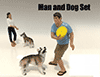 American Diorama Figurine - Man and Dog set of 2 (1/18  scale, Blue with Beige) 23889