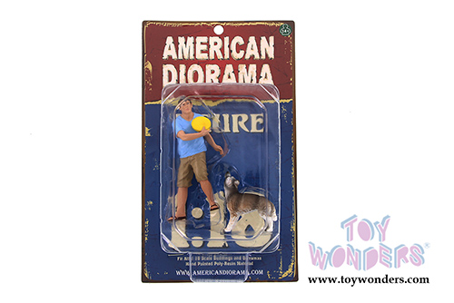 American Diorama Figurine - Man and Dog set of 2 (1/18  scale, Blue with Beige) 23889
