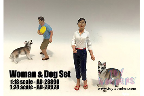 American Diorama Figurine - Woman and Dog set of 2 (1/24  scale, White with Blue) 23928