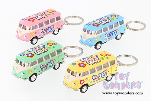 Kinsmart - Volkswagen Classic Bus with Decals and Key Chain (1962, 2.5" diecast model car, Asstd.) 2546DFK