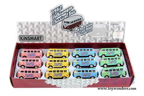 Kinsmart - Volkswagen Classic Bus with Decals and Key Chain (1962, 2.5" diecast model car, Asstd.) 2546DFK