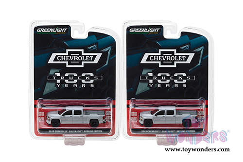 Greenlight - Anniversary Collection Series 6 | Chevrolet&reg; Silverado&trade; Redline Edition 100th Anniversary of Chevy&reg; Trucks (2018, 1/64 scale diecast model car, Silver) 27940F/48