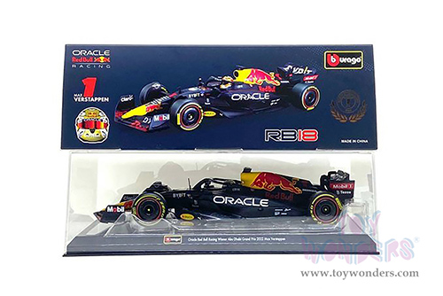 Bburago - Oracle Red Bull Racing RB18 #1 Max Verstappen with Driver Formula One F1 Abu Dhabi GP "Drivers' Champion" (2022) (1/24 scale diecast model car, Black) 18-28026/1
