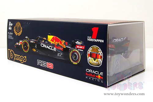 Bburago - Oracle Red Bull Racing RB18 #1 Max Verstappen with Driver Formula One F1 Abu Dhabi GP "Drivers' Champion" (2022) (1/24 scale diecast model car, Black) 18-28026/1