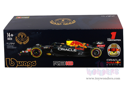 Bburago - Oracle Red Bull Racing RB18 #1 Max Verstappen with Driver Formula One F1 Abu Dhabi GP "Drivers' Champion" (2022) (1/24 scale diecast model car, Black) 18-28026/1