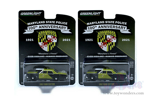 Greenlight - Anniversary Collection Series 13 | Ford Custom - Maryland State Police 100th Anniversary (1967, 1/64 scale diecast model car, Yellow/Black) 28080A/48