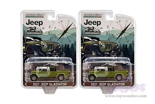 Greenlight - Anniversary Collection Series 13 | Jeep&reg; Gladiator Pickup Truck - Jeep&reg; 80th Anniversary (2021, 1/64 scale diecast model car, Green/Black) 28080F/48