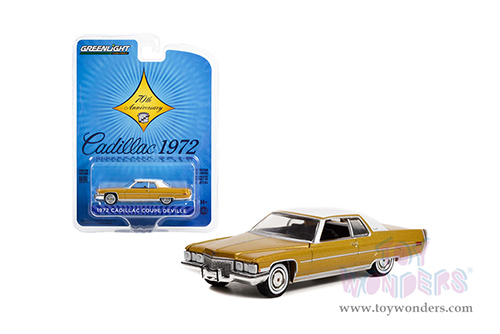 Greenlight - Anniversary Collection Series 14 | Cadillac&reg; Coupe DeVille - Cadillac 70th Anniversary (1972, 1/64 scale diecast model car, Gold Metallic/White Top) 28100A/48