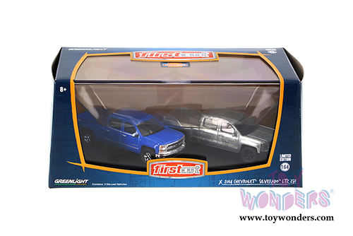 Greenlight Firstcut - Chevrolet Silverado LTZ Z71 (2014, 1/64 scale diecast model car, Blue and Bare metal) 29827