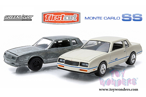 Greenlight Firstcut - Chevrolet Monte Carlo SS Hard Top (1984, 1/64 scale diecast model car, White and Bare metal) 29829