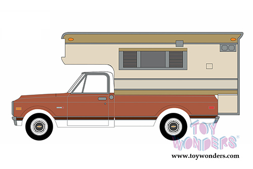Greenlight - Chevrolet&reg; C10 Cheyenne pick up with large Camper (1971, 1/64 scale diecast model car, Copper) 29838