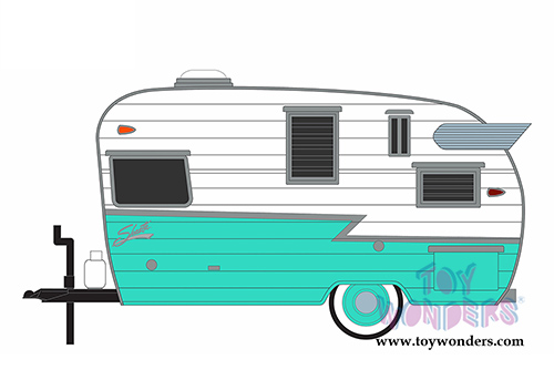 Greenlight - Shasta 15 ft Airflyte Travel Trailer (1/64 scale diecast model car, Turquoise/White) 29854