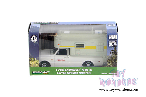 Greenlight - Chevrolet&reg; C10 & Silver Streak Camper (1968, 1/64 scale diecast model car, White) 29865