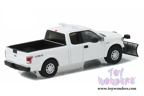 Greenlight - Ford F-150 White with Light Bar and Snow Plow Pickup Truck (2015, 1/64 scale diecast model car, White) 29875/48