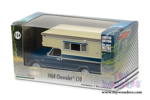 Greenlight - Chevrolet C10 Cheyenne with Large Camper (1968, 1/64 scale diecast model car, Blue/Cream) 29878/48