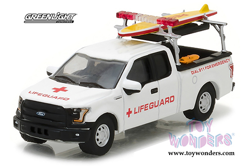 Greenlight - Ford F-150 Pickup Truck with Lifeguard Accessories (2016, 1/64 scale diecast model car, White) 29899/48