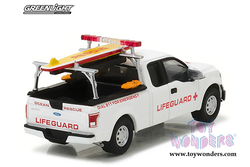 Greenlight - Ford F-150 Pickup Truck with Lifeguard Accessories (2016, 1/64 scale diecast model car, White) 29899/48