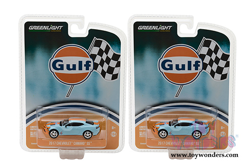 Greenlight - Chevrolet&reg; Camaro&reg; SS&trade; Hard Top Gulf Oil (2017, 1/64 scale diecast model car, Blue w/Orange) 29908/48