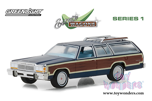 Greenlight - Estate Wagons Series 1 | Ford LTD Country Squire with Roof Rack and Wood Paneling (1979, 1/64 scale diecast model car, Midnight Blue) 29910E/48