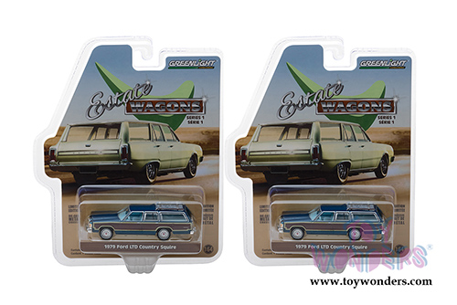 Greenlight - Estate Wagons Series 1 | Ford LTD Country Squire with Roof Rack and Wood Paneling (1979, 1/64 scale diecast model car, Midnight Blue) 29910E/48