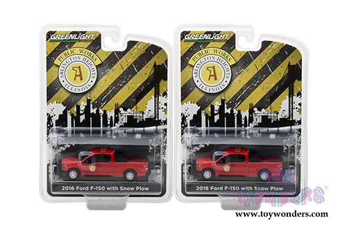 Greenlight - Ford F-150 Pickup Truck Arlington Heights Illinois Public Works with Light Bar and Snow Plow Pickup Truck (2016, 1/64 scale diecast model car, Red) 29912/48
