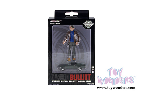 Greenlight - Bullitt Steve McQueen's Ford Mustang GT & Steve McQueen Figure (1968, 1/64, 1/18 scale diecast model car, Green) 29931