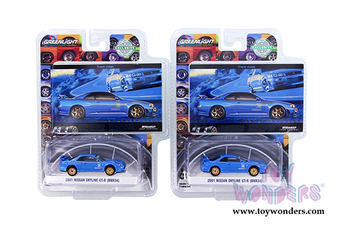Greenlight - Nissan Skyline GT-R (BNR34) "Track Meat"  BFGoodrich Vintage Ad Car (2001, 1/64 scale diecast model car, Blue) 29944/48