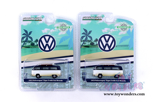 Greenlight - Volkswagen&reg; Type 2 (T2B) Van with Surfboards (1973, 1/64 scale diecast model car, White/Blue) 29956/48