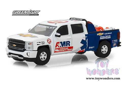 Greenlight - Chevrolet&reg; Silverado&trade; Pickup Truck AMR IndyCar Safety Team with Safety Equipment (2018, 1/64 scale diecast model car, White/Blue) 29991/48