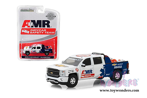 Greenlight - Chevrolet&reg; Silverado&trade; Pickup Truck AMR IndyCar Safety Team with Safety Equipment (2018, 1/64 scale diecast model car, White/Blue) 29991/48