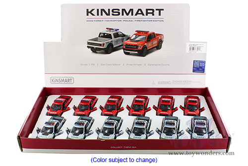 3001DPR Kinsmart 2022 Ford F-150 Raptor Police Firefighter Diecast Model Car Display Box Package
