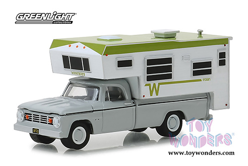 Greenlight - Dodge D-100 with Winnebago Slide-In Camper (1966, 1/64 scale diecast model car, Gray/White/Green) 30022/48