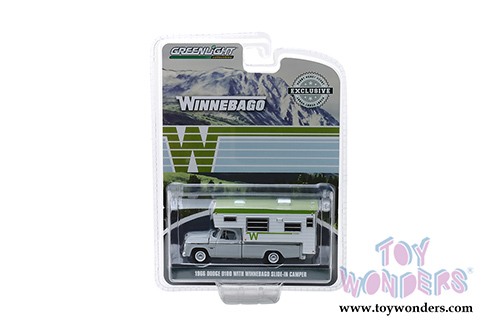 Greenlight - Dodge D-100 with Winnebago Slide-In Camper (1966, 1/64 scale diecast model car, Gray/White/Green) 30022/48