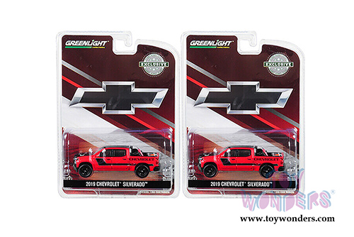 Greenlight - Chevrolet&reg; Silverado Pickup Truck with Safety Equipment (2019, 1/64 scale diecast model car, Red/Black) 30087/48