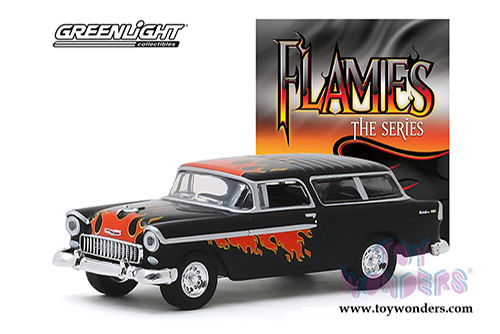 Greenlight - Flames the Series - Chevrolet&reg; Nomad (1955, 1/64 scale diecast model car, Black/w Flames) 30117/48