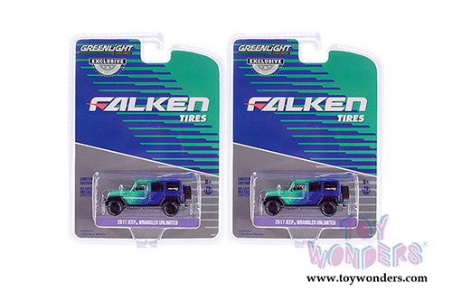 Greenlight - Jeep&reg; Wrangler Unlimited - Falken Tires (2017, 1/64 scale diecast model car, Green/Blue) 30124/48