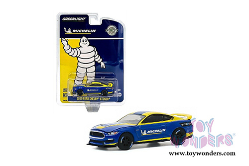 Greenlight - Ford Shelby GT350R Michelin Tires (2019, 1/64 scale diecast model car, Blue/Yellow) 30186/48